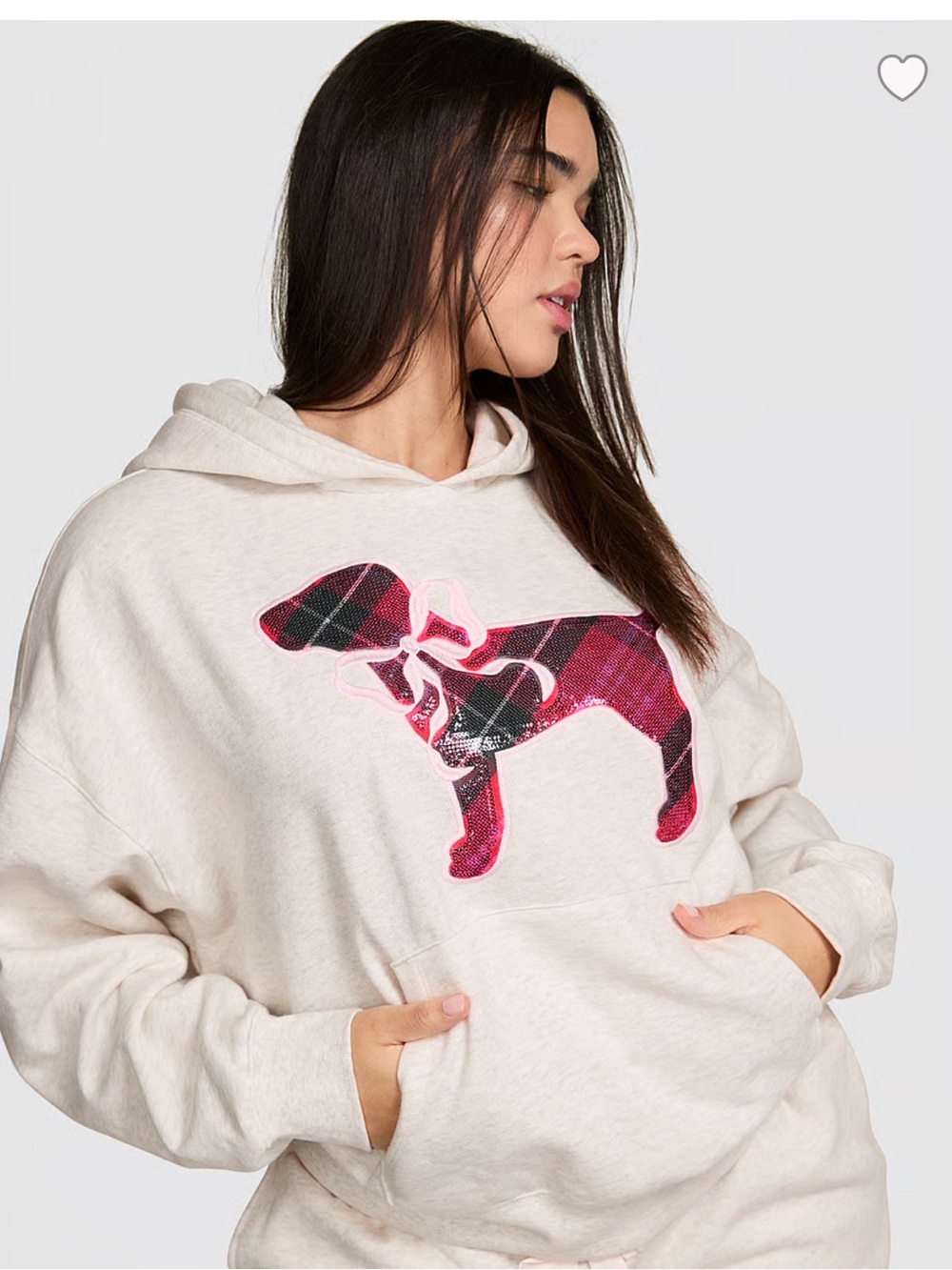 PINK Victoria's Secret Cream Pullover Hoodie Love shack fancy dog appliqué